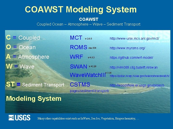 COAWST Modeling System COAWST Coupled Ocean – Atmosphere – Wave – Sediment Transport C
