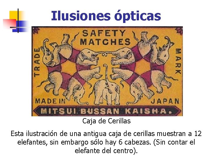 Ilusiones ópticas Caja de Cerillas Esta ilustración de una antigua caja de cerillas muestran