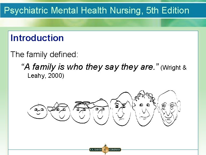 Psychiatric Mental Health Nursing, 5 th Edition Introduction The family defined: “A family is