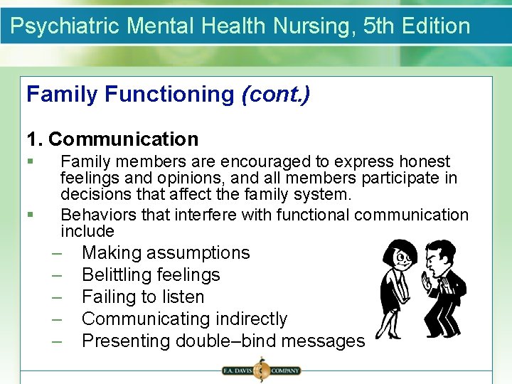 Psychiatric Mental Health Nursing, 5 th Edition Family Functioning (cont. ) 1. Communication §