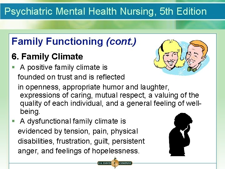 Psychiatric Mental Health Nursing, 5 th Edition Family Functioning (cont. ) 6. Family Climate