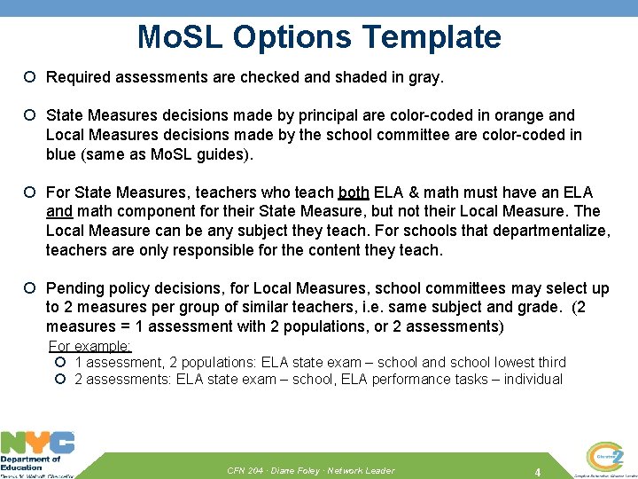Mo. SL Options Template Required assessments are checked and shaded in gray. State Measures