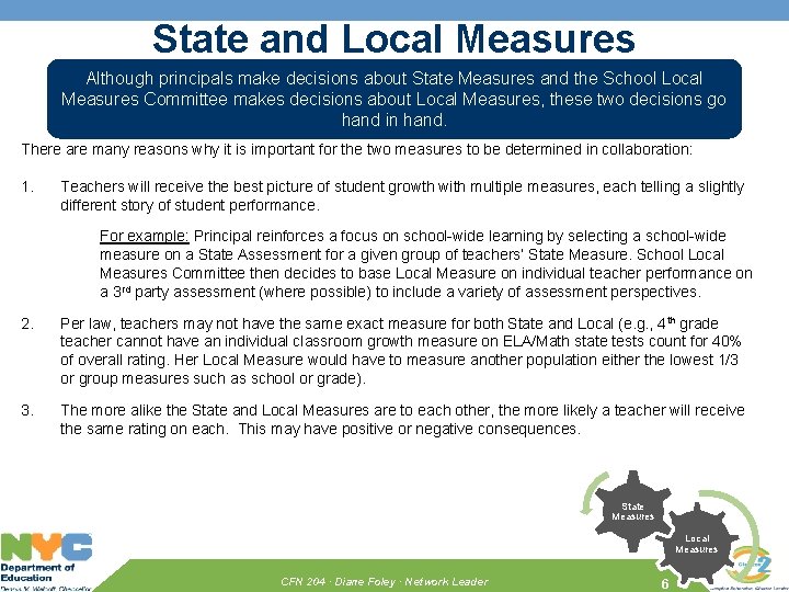 State and Local Measures Although principals make decisions about State Measures and the School