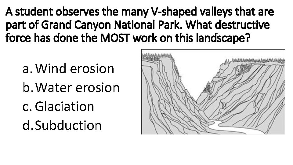 A student observes the many V-shaped valleys that are part of Grand Canyon National A student observes the many V-shaped valleys that are part of Grand Canyon National