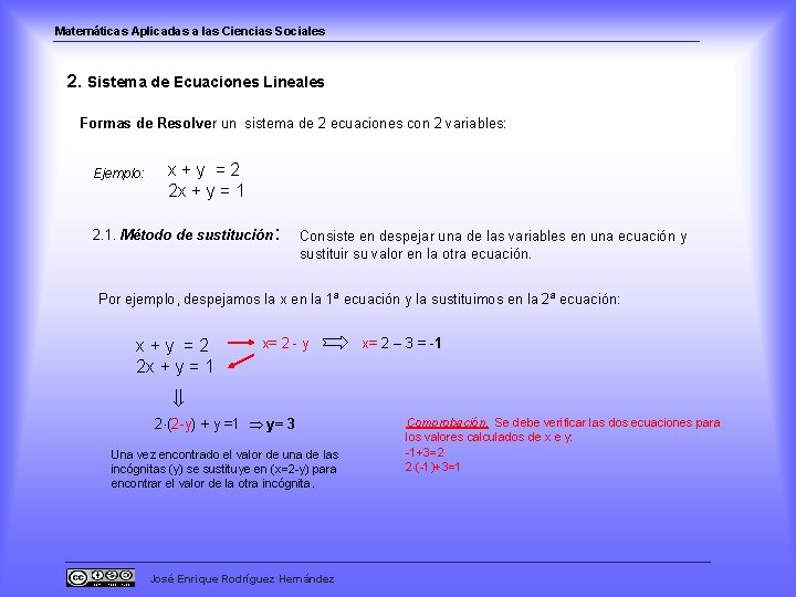 Matemáticas Aplicadas a las Ciencias Sociales 2. Sistema de Ecuaciones Lineales Formas de Resolver