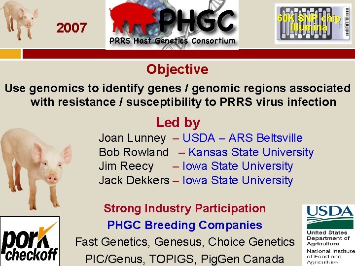 60 K SNP chip Illumina 2007 Objective Use genomics to identify genes / genomic
