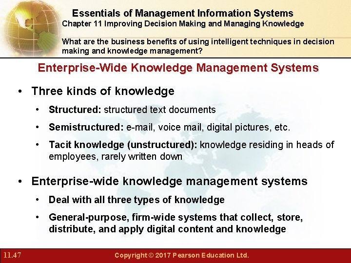 Essentials of Management Information Systems Chapter 11 Improving Decision Making and Managing Knowledge What