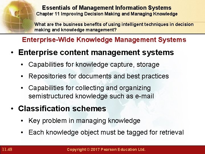 Essentials of Management Information Systems Chapter 11 Improving Decision Making and Managing Knowledge What