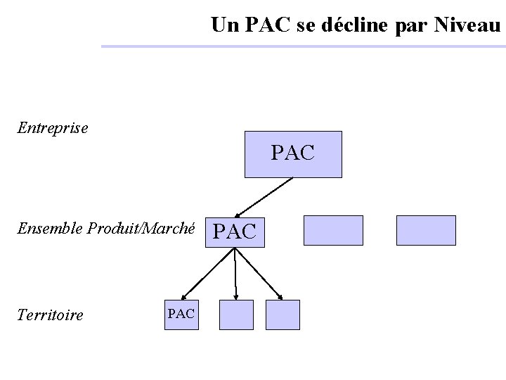 Un PAC se décline par Niveau Entreprise PAC Ensemble Produit/Marché Territoire PAC 