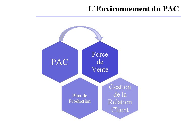 L’Environnement du PAC Force de Vente PAC Plan de Production Gestion de la Relation