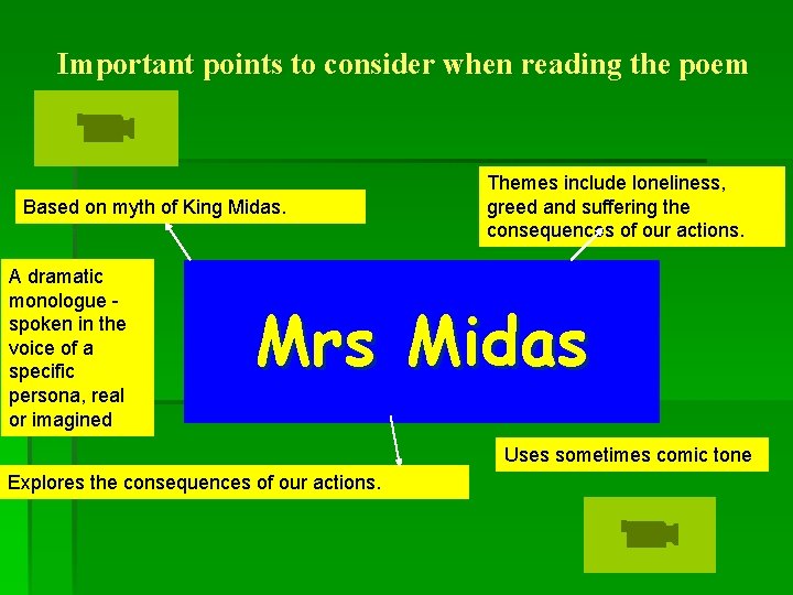 Important points to consider when reading the poem Based on myth of King Midas.