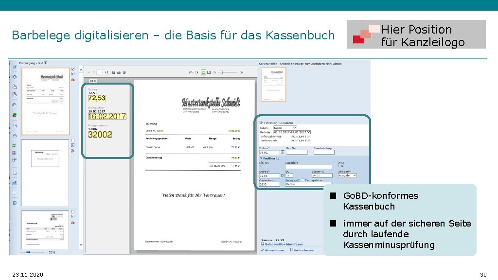 Barbelege digitalisieren – die Basis für das Kassenbuch Hier Position für Kanzleilogo ■ Go.