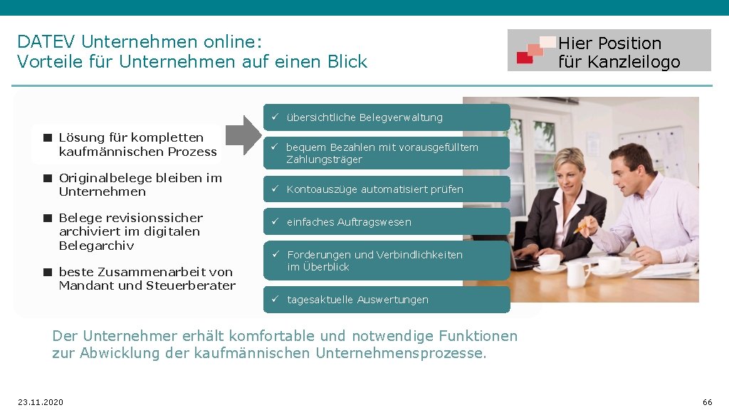 DATEV Unternehmen online: Vorteile für Unternehmen auf einen Blick Hier Position für Kanzleilogo ü