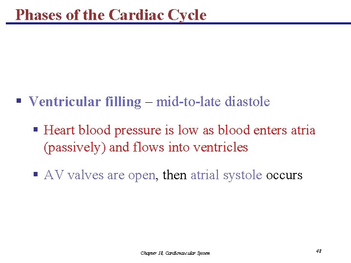 Phases of the Cardiac Cycle § Ventricular filling – mid-to-late diastole § Heart blood