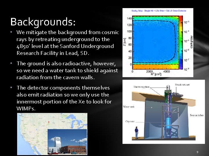 Backgrounds: • We mitigate the background from cosmic rays by retreating underground to the