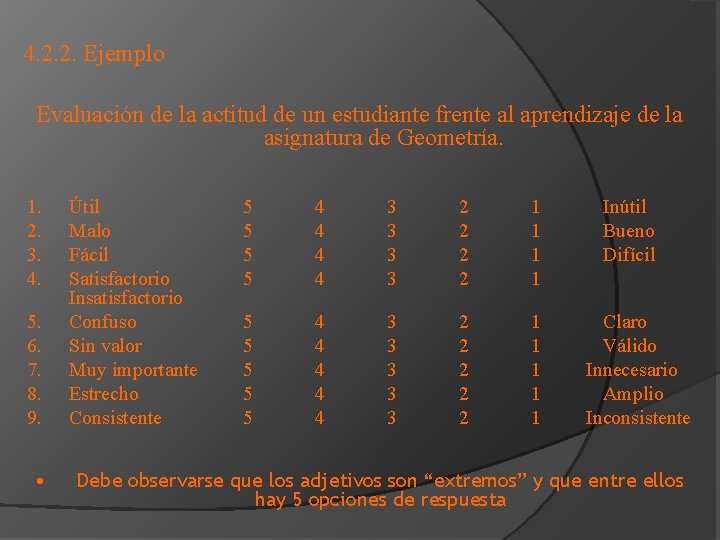 4. 2. 2. Ejemplo Evaluación de la actitud de un estudiante frente al aprendizaje