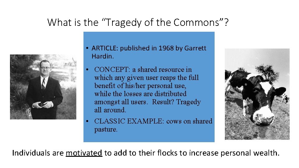 What is the “Tragedy of the Commons”? • ARTICLE: published in 1968 by Garrett