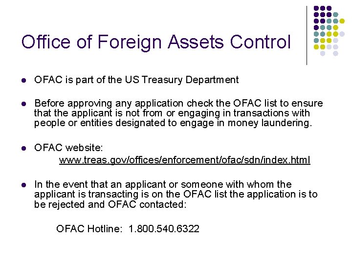 Office of Foreign Assets Control l OFAC is part of the US Treasury Department