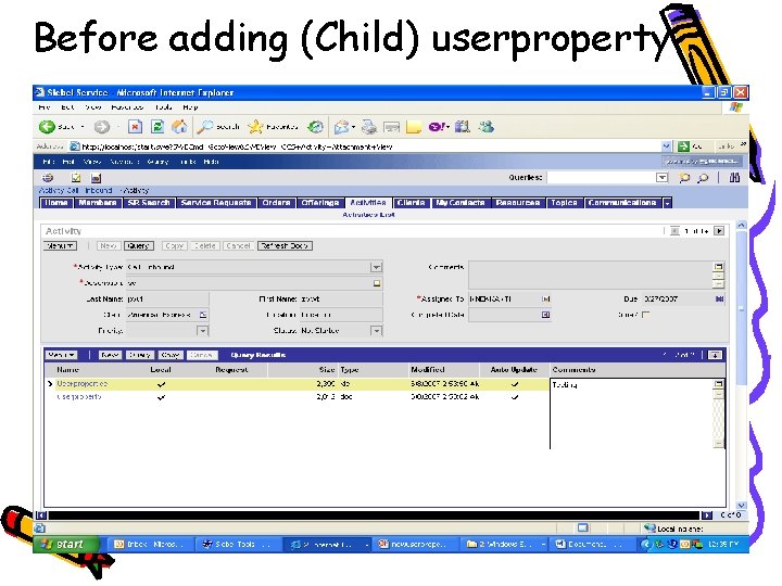 Before adding (Child) userproperty 