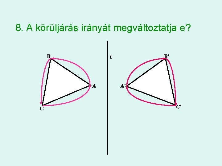 8. A körüljárás irányát megváltoztatja e? B A C B' t A' C' 