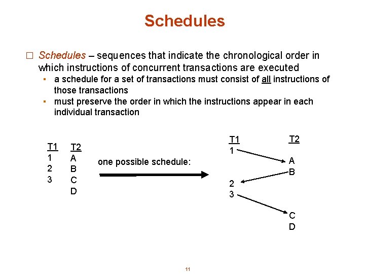 Schedules � Schedules – sequences that indicate the chronological order in which instructions of