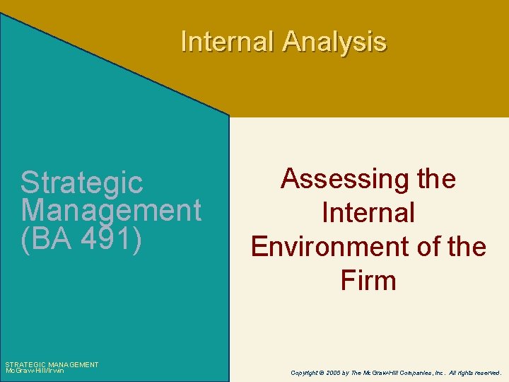 Internal Analysis Strategic Management (BA 491) STRATEGIC MANAGEMENT Mc. Graw-Hill/Irwin Assessing the Internal Environment