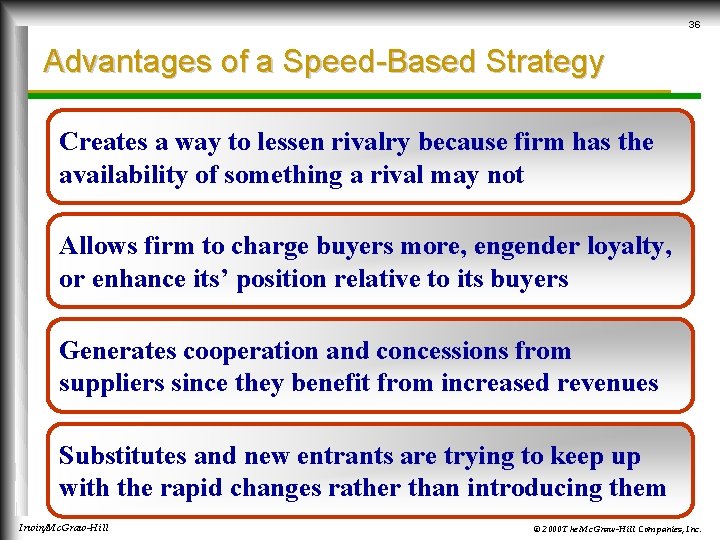 36 Advantages of a Speed-Based Strategy Creates a way to lessen rivalry because firm