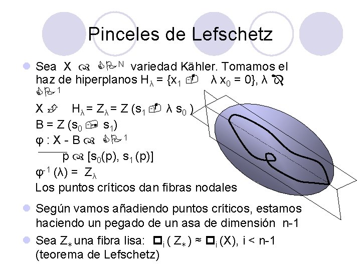 Pinceles de Lefschetz l Sea X CPN variedad Kähler. Tomamos el haz de hiperplanos Pinceles de Lefschetz l Sea X CPN variedad Kähler. Tomamos el haz de hiperplanos