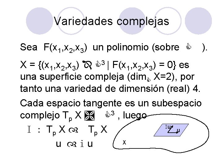 Variedades complejas Sea F(x 1, x 2, x 3) un polinomio (sobre C X Variedades complejas Sea F(x 1, x 2, x 3) un polinomio (sobre C X