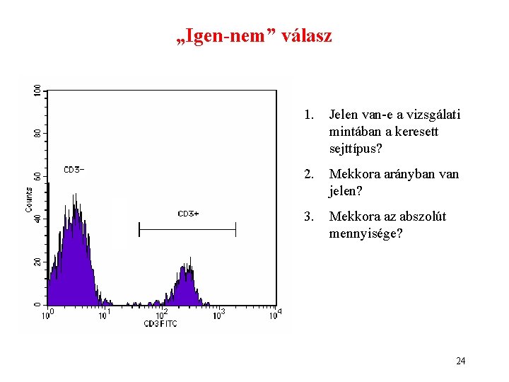 „Igen-nem” válasz 1. Jelen van-e a vizsgálati mintában a keresett sejttípus? 2. Mekkora arányban „Igen-nem” válasz 1. Jelen van-e a vizsgálati mintában a keresett sejttípus? 2. Mekkora arányban