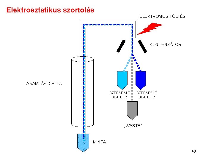 Elektrosztatikus szortolás ELEKTROMOS TÖLTÉS KONDENZÁTOR ÁRAMLÁSI CELLA SZEPARÁLT SEJTEK 1 SZEPARÁLT SEJTEK 2 „WASTE” Elektrosztatikus szortolás ELEKTROMOS TÖLTÉS KONDENZÁTOR ÁRAMLÁSI CELLA SZEPARÁLT SEJTEK 1 SZEPARÁLT SEJTEK 2 „WASTE”