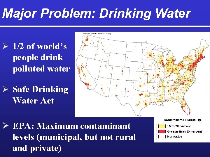 Major Problem: Drinking Water Ø 1/2 of world’s people drink polluted water Ø Safe