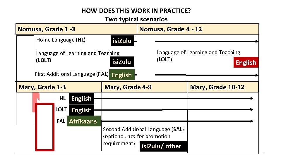 HOW DOES THIS WORK IN PRACTICE? Two typical scenarios Nomusa, Grade 4 - 12