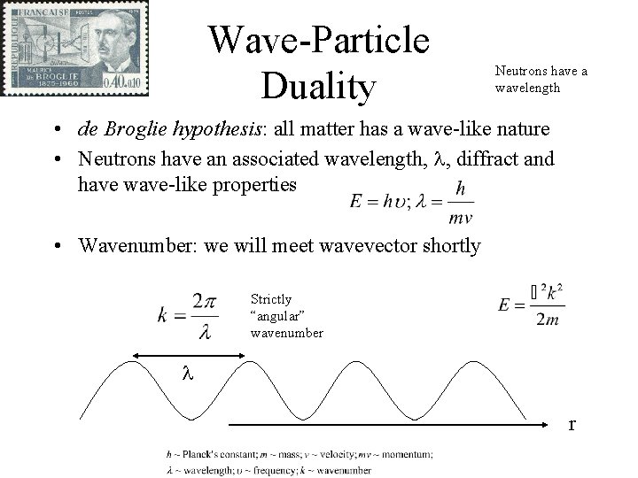 Wave-Particle Duality Neutrons have a wavelength • de Broglie hypothesis: all matter has a