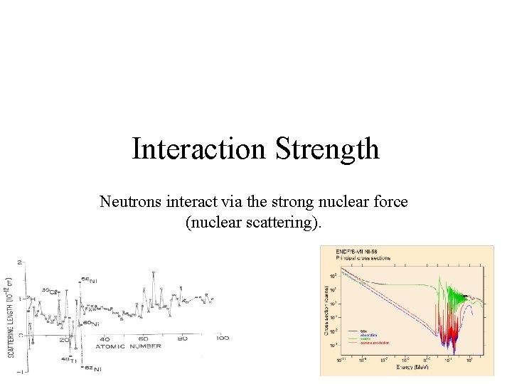 Interaction Strength Neutrons interact via the strong nuclear force (nuclear scattering). 