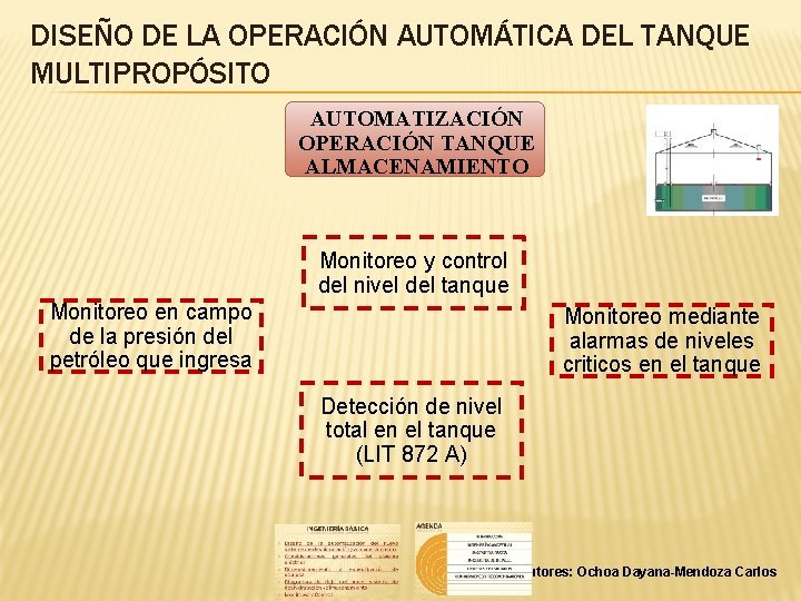 DISEÑO DE LA OPERACIÓN AUTOMÁTICA DEL TANQUE MULTIPROPÓSITO AUTOMATIZACIÓN OPERACIÓN TANQUE ALMACENAMIENTO Monitoreo y