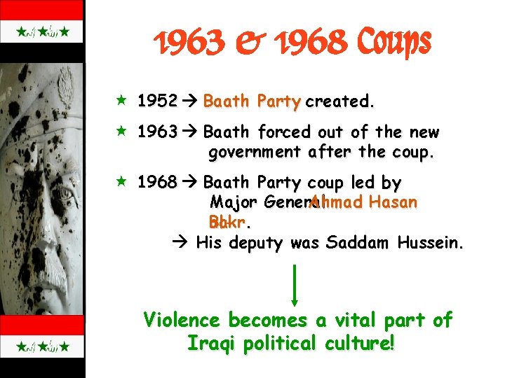 1963 & 1968 Coups « 1952 Baath Party created. « 1963 Baath forced out