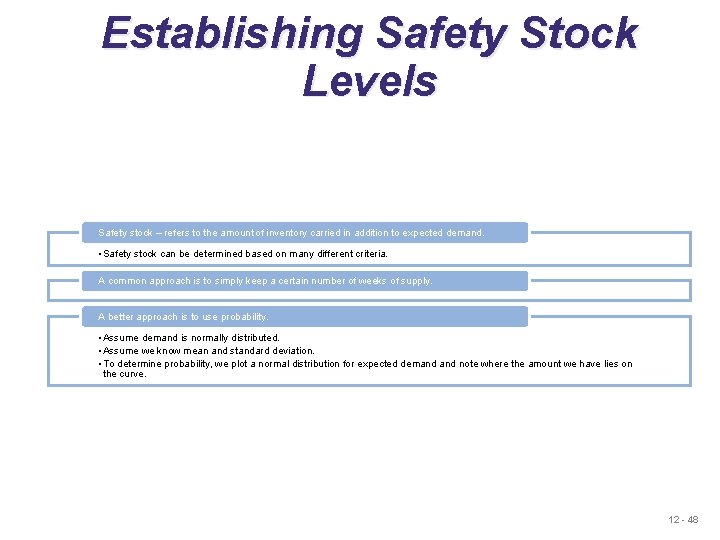 Establishing Safety Stock Levels Safety stock – refers to the amount of inventory carried