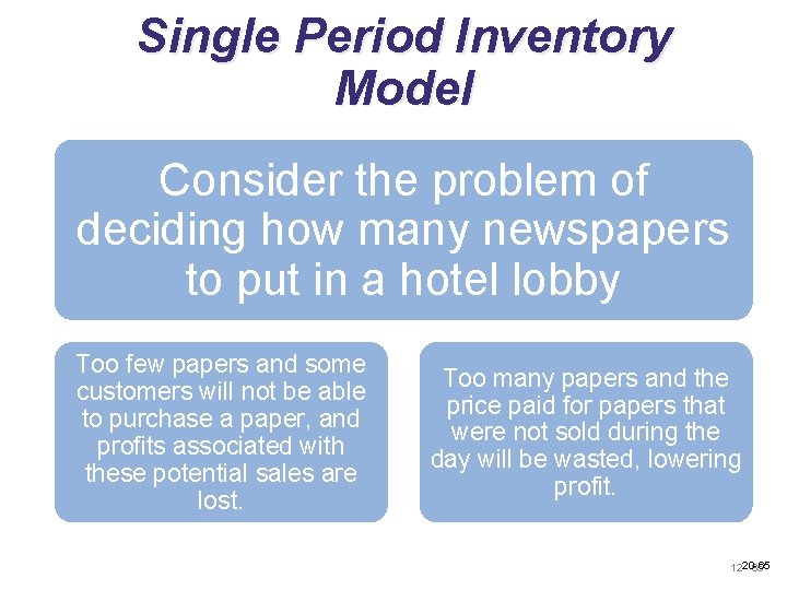 Single Period Inventory Model Consider the problem of deciding how many newspapers to put