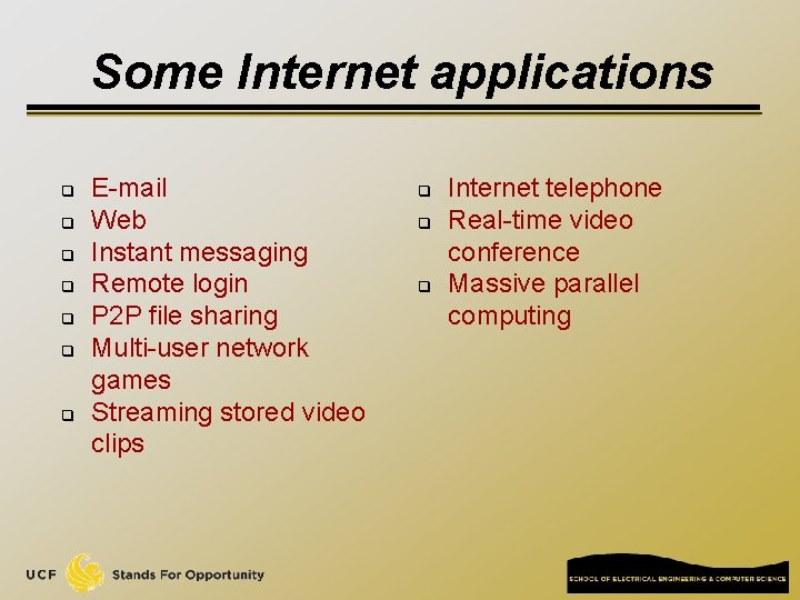 Some Internet applications q q q q E-mail Web Instant messaging Remote login P