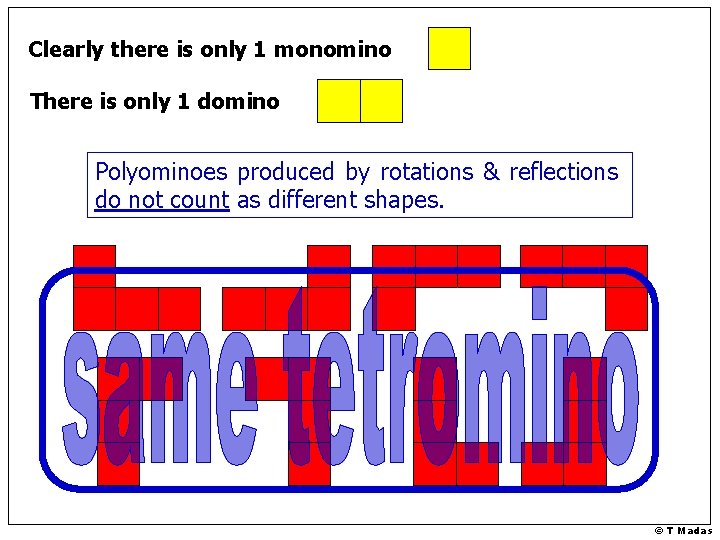 Clearly there is only 1 monomino There is only 1 domino Polyominoes produced by