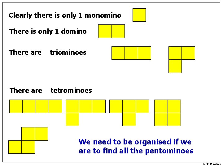 Clearly there is only 1 monomino There is only 1 domino There are 2