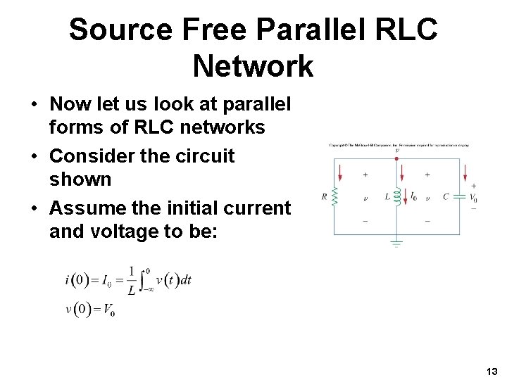 Source Free Parallel RLC Network • Now let us look at parallel forms of