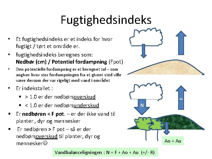 Fugtighedsindeks • Et fugtighedsindeks er et indeks for hvor fugtigt / tørt et område Fugtighedsindeks • Et fugtighedsindeks er et indeks for hvor fugtigt / tørt et område