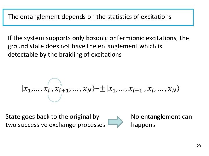 The entanglement depends on the statistics of excitations If the system supports only bosonic