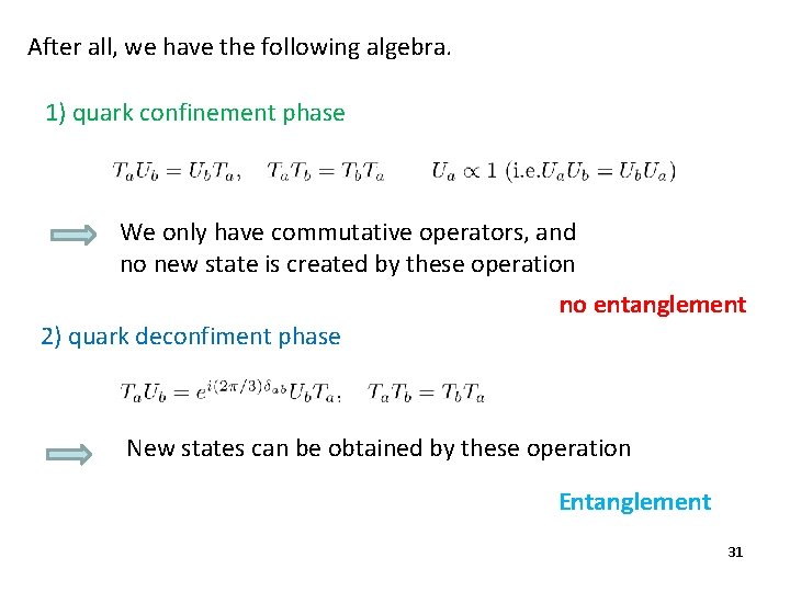 After all, we have the following algebra. 1) quark confinement phase We only have