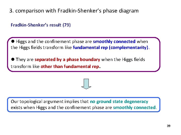 3. comparison with Fradkin-Shenker’s phase diagram Fradkin-Shenker’s result (79) l Higgs and the confinement