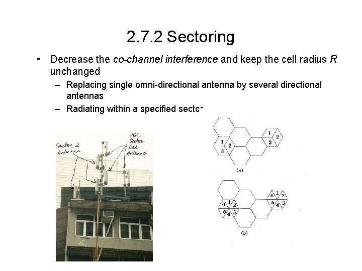 2. 7. 2 Sectoring • Decrease the co-channel interference and keep the cell radius 2. 7. 2 Sectoring • Decrease the co-channel interference and keep the cell radius