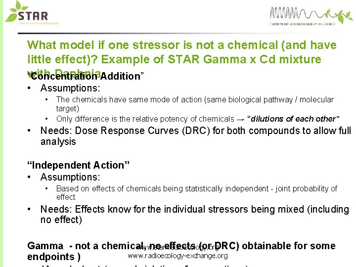 What model if one stressor is not a chemical (and have little effect)? Example