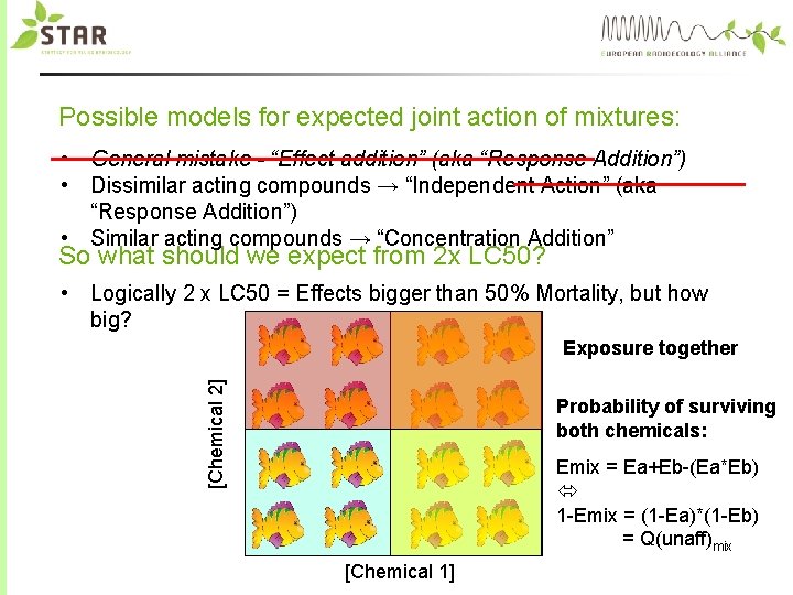 Possible models for expected joint action of mixtures: • General mistake - “Effect addition”
